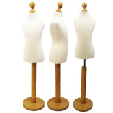 Children Kids Age 6-8 Years Tailors Dummy Mannequin, White Torso Bust with a Light Wood Round Base
